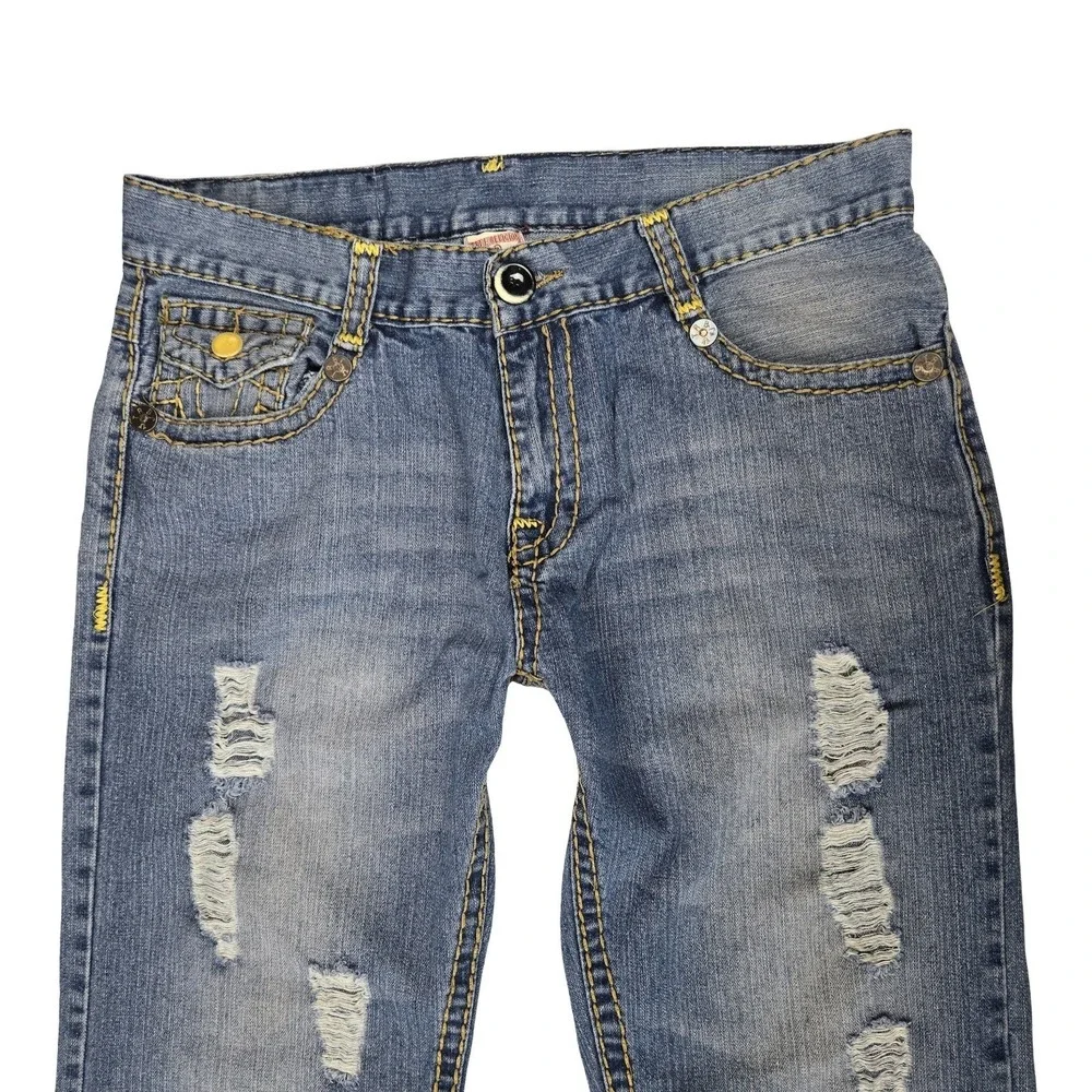 True Religion Billy Super T Distressed Jeans Blue Straight Leg USA Vintage Y2K